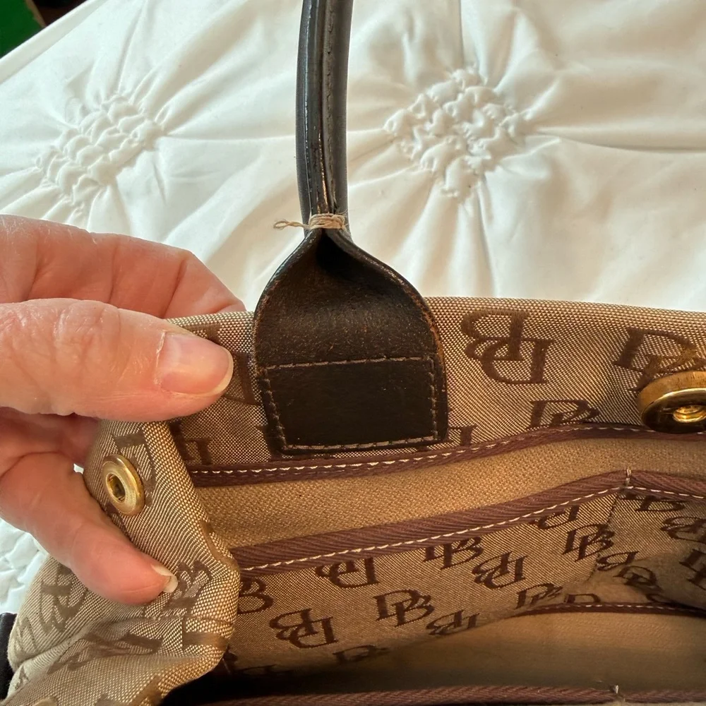 Vintage Dooney & Bourke Signature Tulip Tassel Tote Brown Leather/Canvas - Picture 5 of 12
